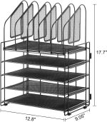 Lavatino Desk Organizers with File Sorter, 5-Tier Mesh Desk File Organizer with 5 Vertical File Holders, Multifunction Desktop Organizer, Desk Organizers and Accessories for Home Office - Image 6